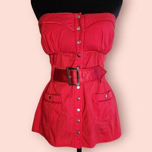 Bebe Y2K mcbling red strapless belted babydoll tube top size L button down